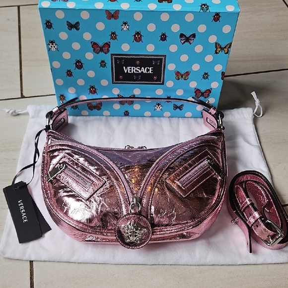 Versace Handbags - NWT $1850 Versace x Dua Lipa Pink Metallic Leather Bag Silver Medusa
